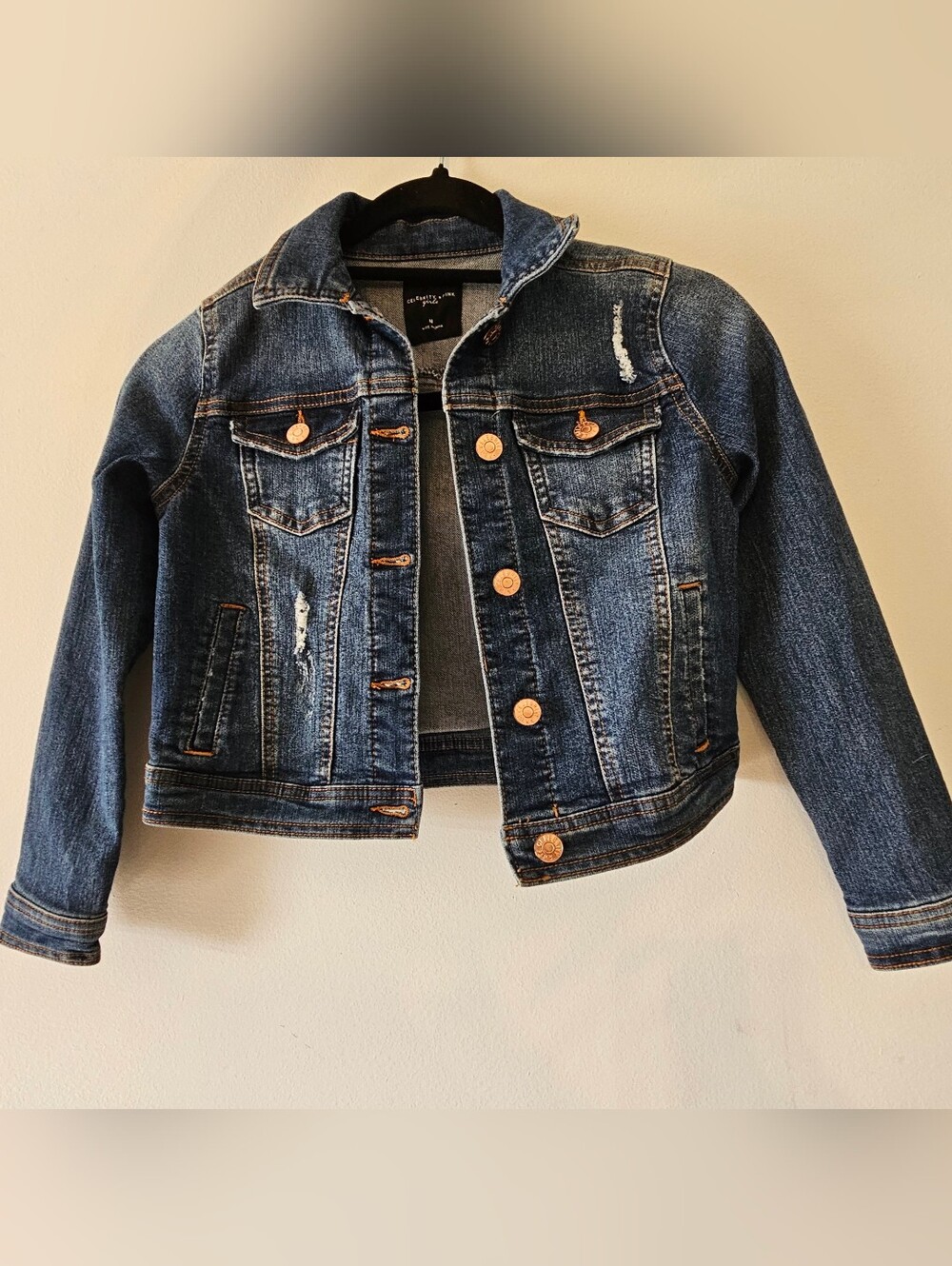 Celebrity Pink Girls Distressed Dark Blue Denim Jacket